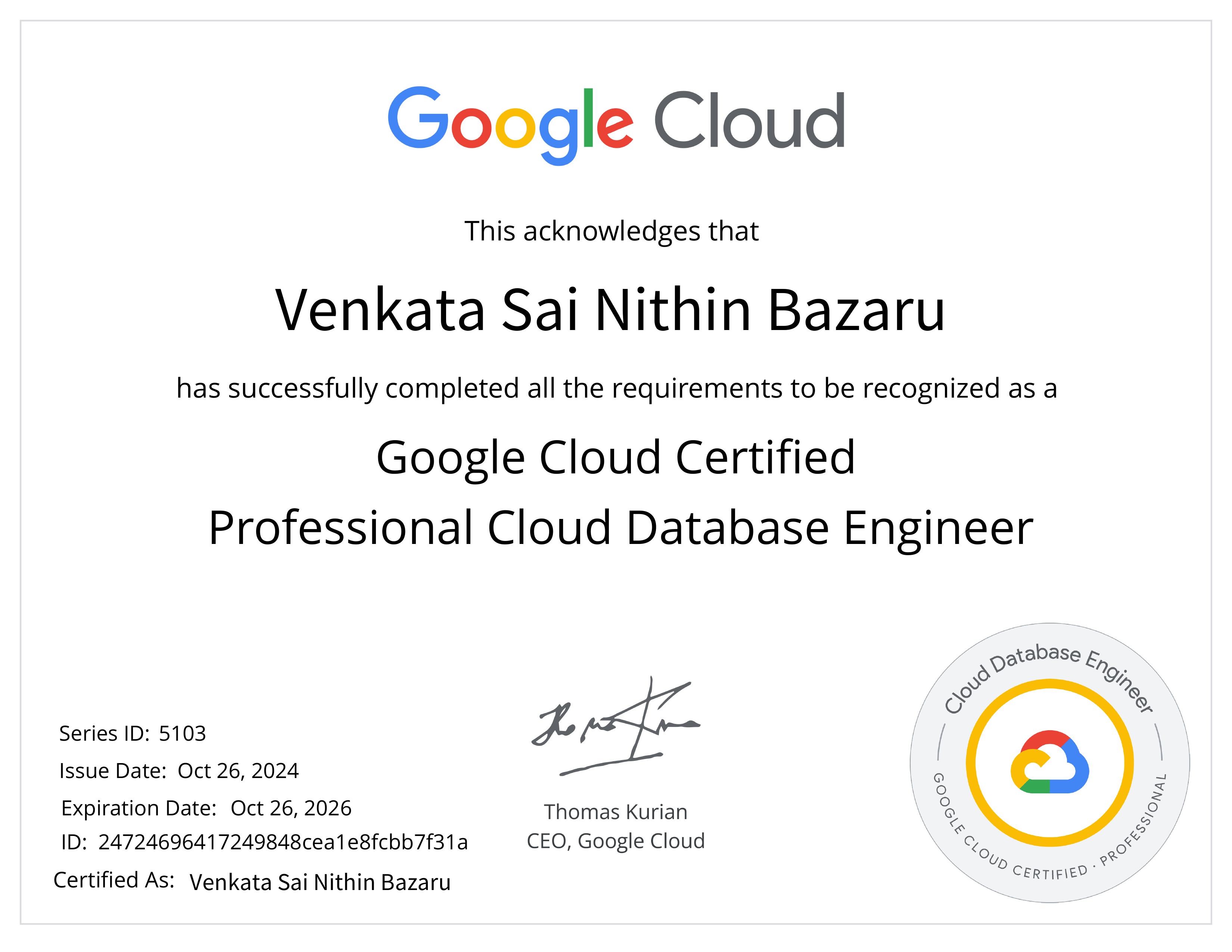 Google Cloud Professional Cloud Database Engineer